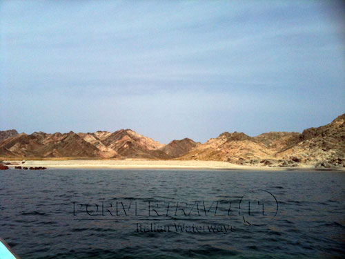 Panorama dell' isola nel Mar Arabico, Oman Sud.